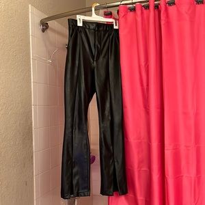 abercrombie black leather ultra high rise pants!